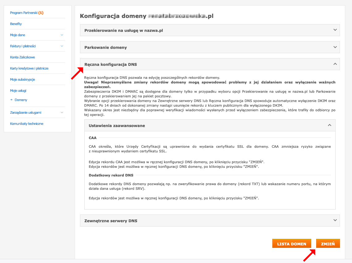konfiguracja domeny w nazwa.pl
