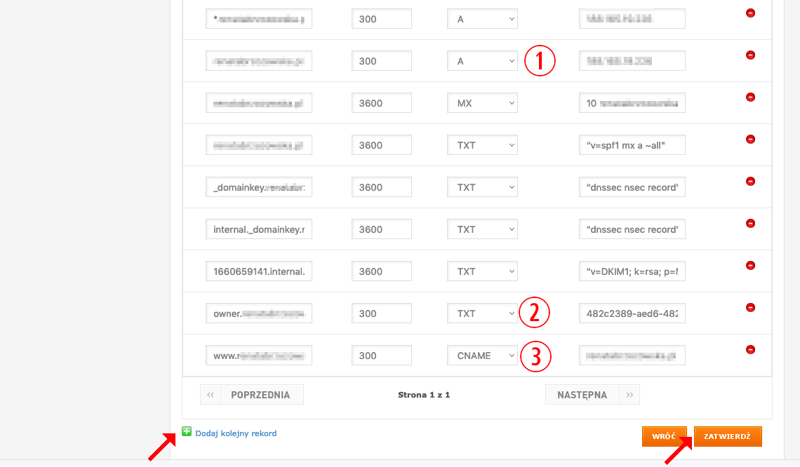 dodawanie rekordów dns dla domeny w nazwa.pl