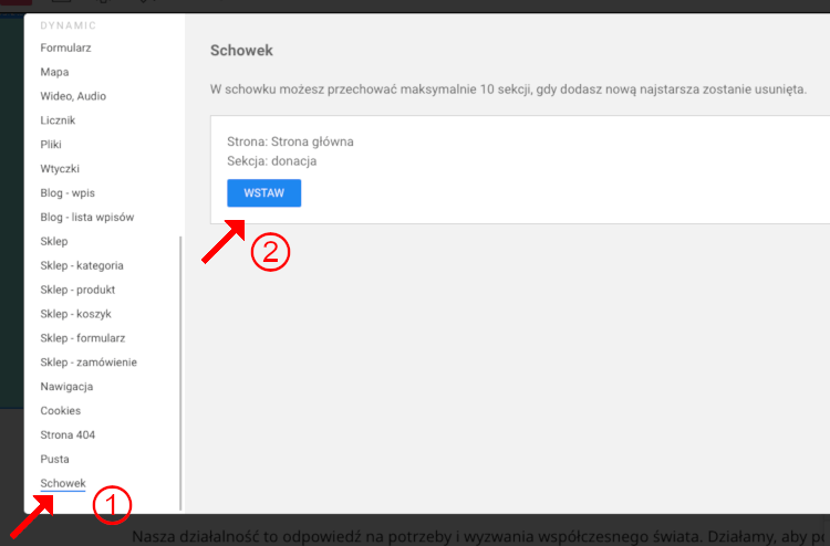 dodaj sekcję ze schowka