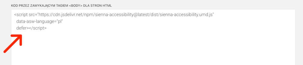 wklej skrypt w polu