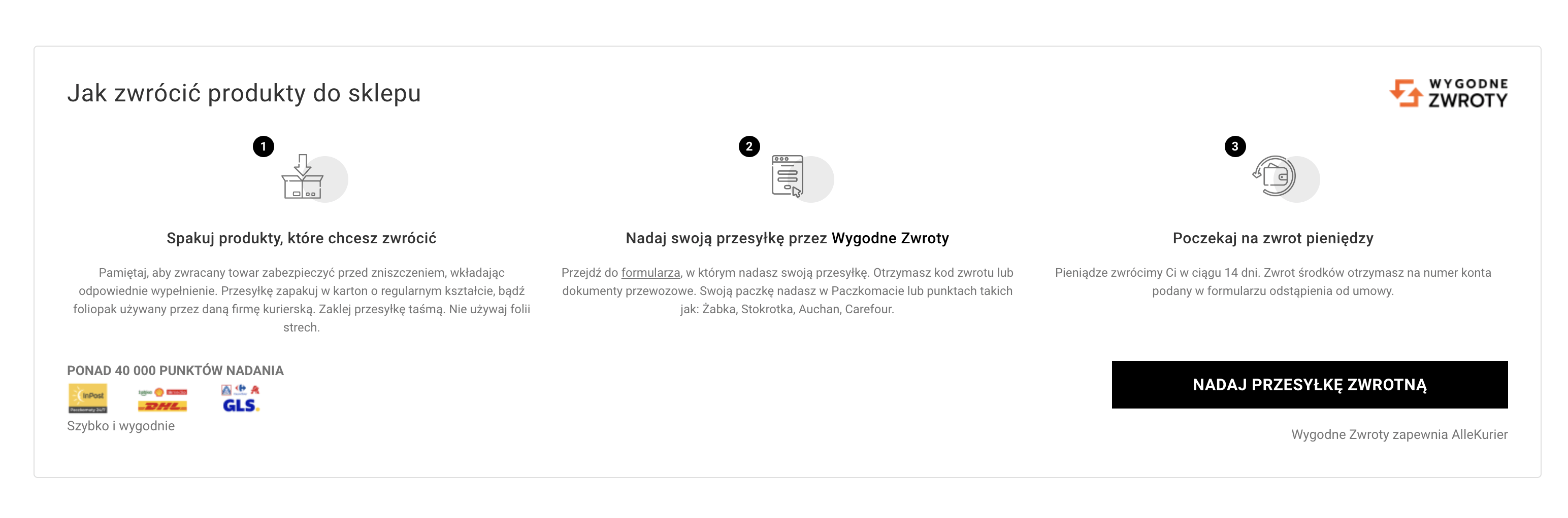 baner na stronie wygodne zwroty