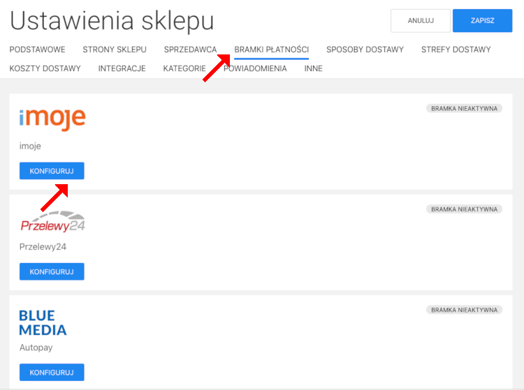 jak skonfigurować bramke platnicza w sklepie