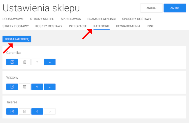 jak skonfigurować sklep dodawanie kategorii
