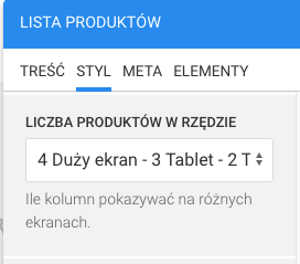 liczba produktów w rzędzie