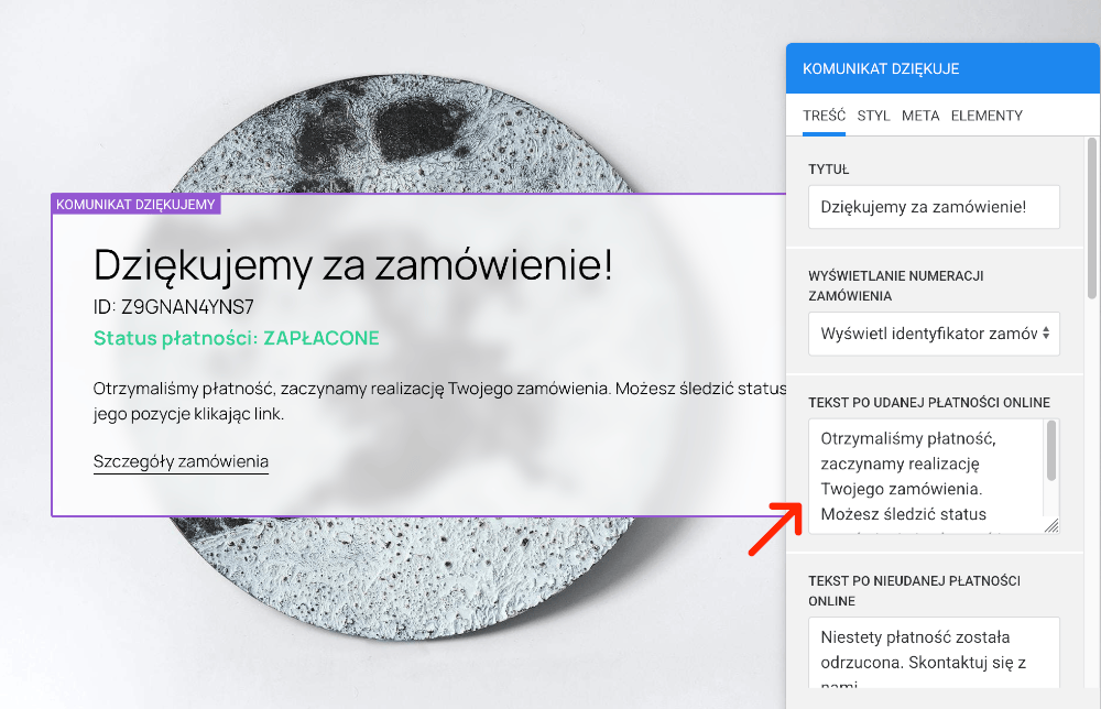 teksty dla klienta po złożeniu zamówienia