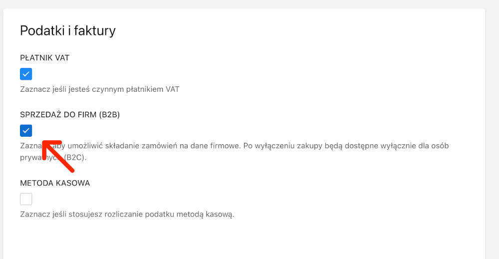 włączenie funkcji sprzedaży b2B