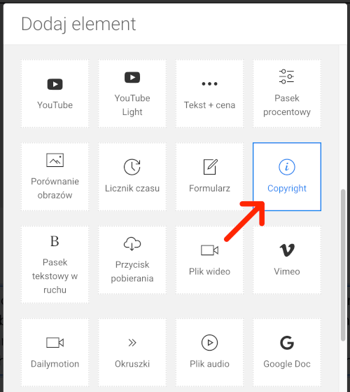 dodawanie elementu copyright do strony