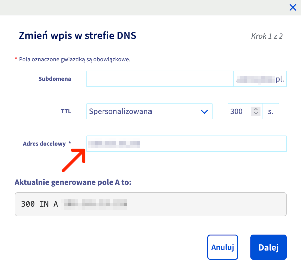 rekord A w strefie DNS domeny OVH