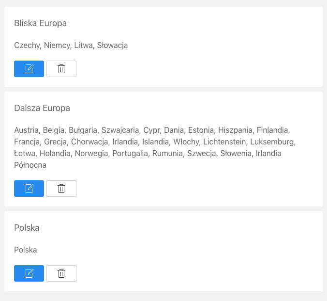 strefy dostawy do pozostałych krajów europejskich