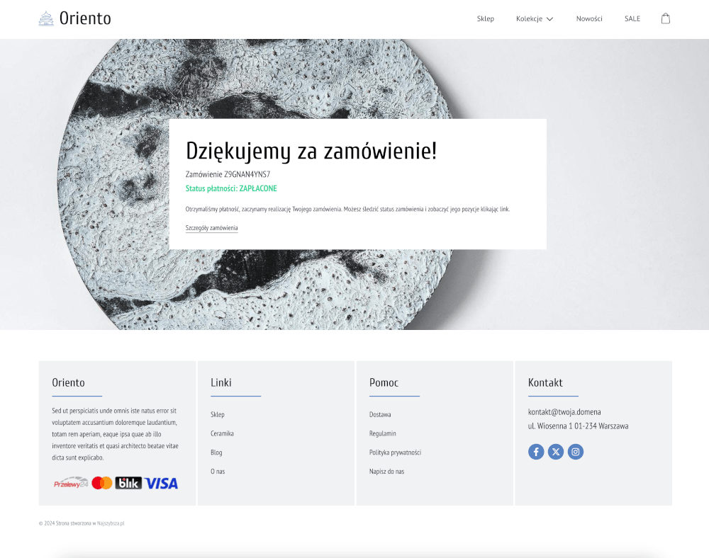 projekt strony z podziekowaniem za zakup