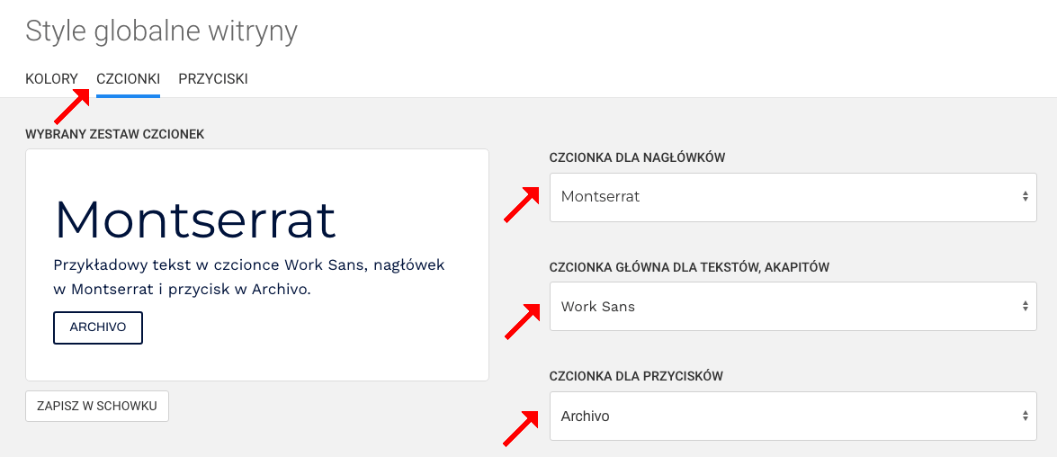 czcionki globalne wybór czcionek