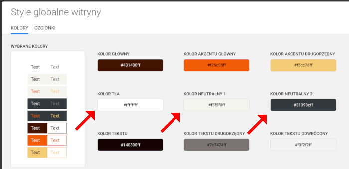 kolory tła sekcji kolory globalne
