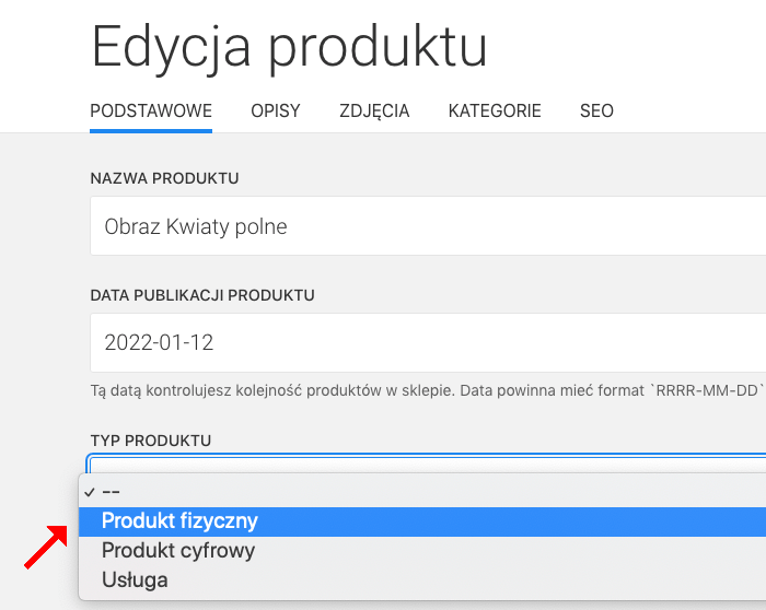 typ produkt fizyczny