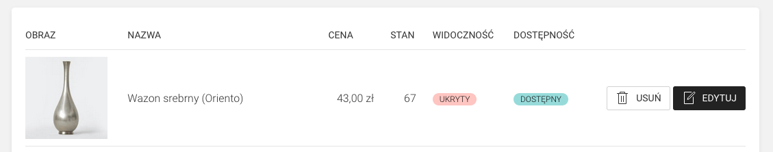 widoczność produktu w sklepie produkt ukryty