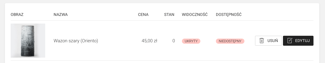 produkt ukryty i niedostępny