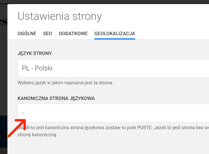 ustawienia strony językowa strona kanoniczna