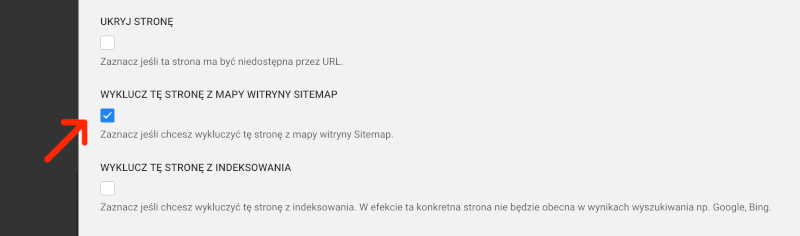 wyklucz z mapy witryny