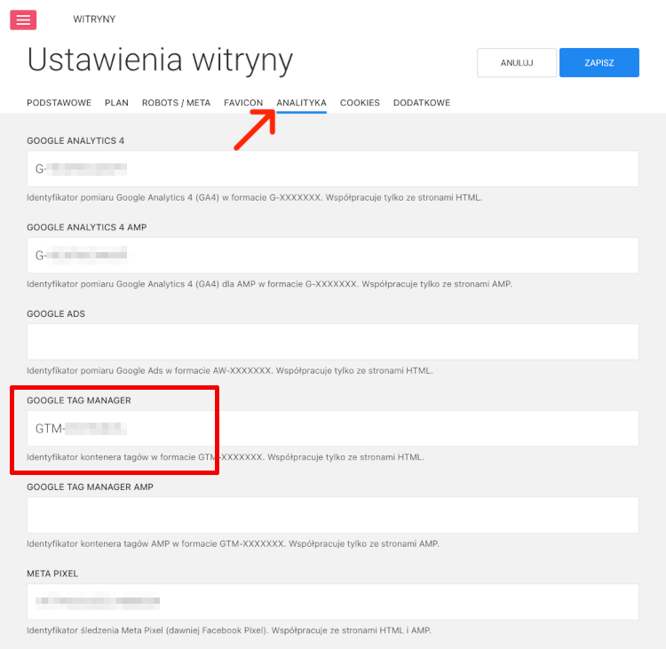 identyfikator menedżera tagów Google tag manager