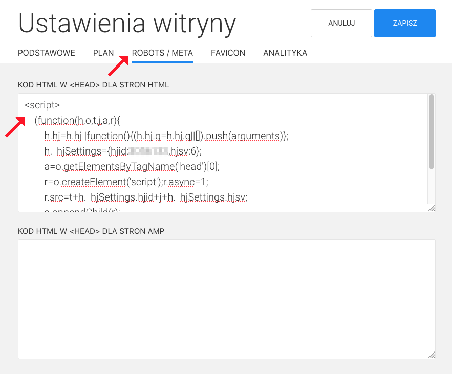 integracja meta tagi dla hotjar