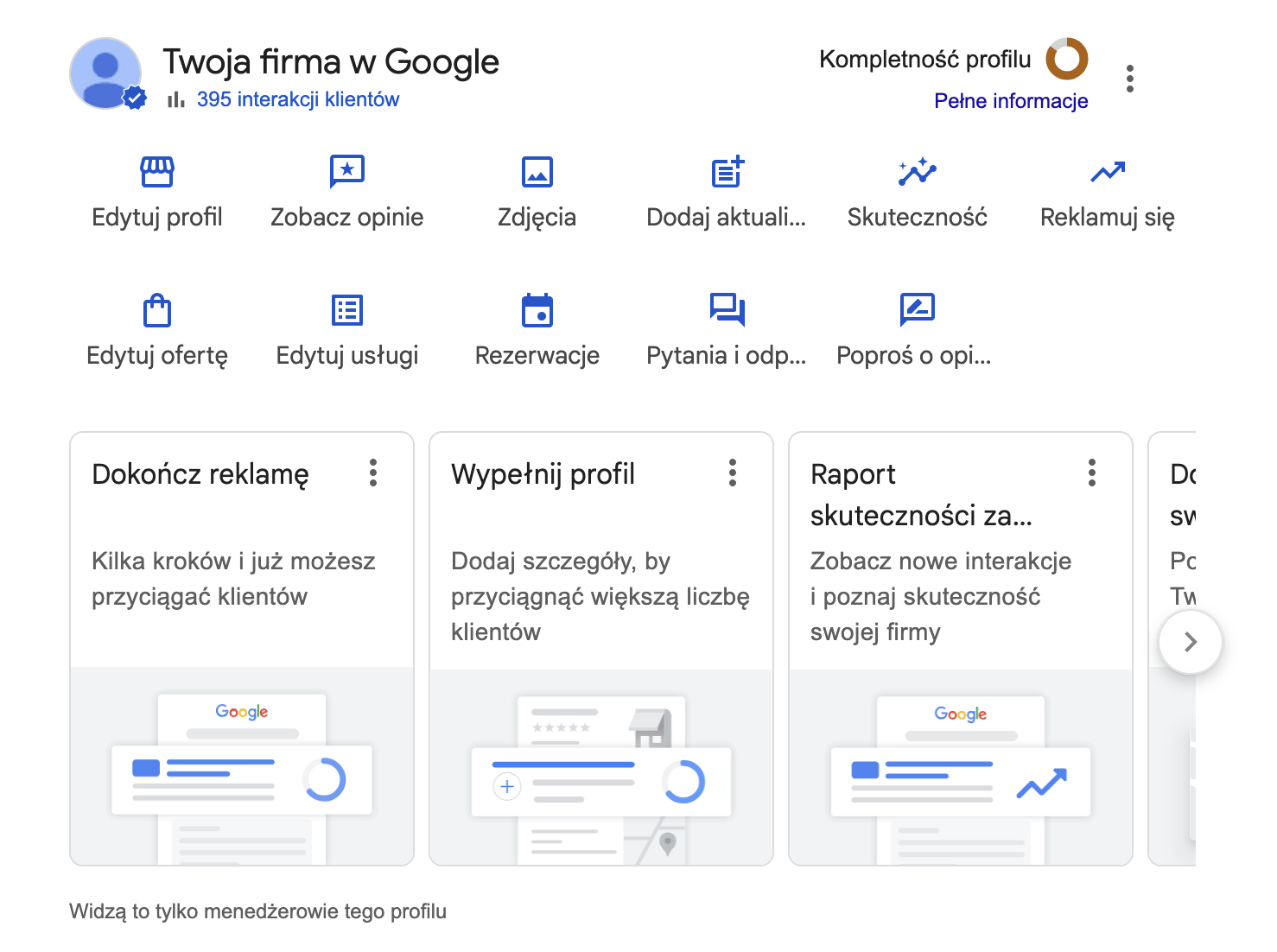 Ustawienia wizytówki google profil firmy moja firma