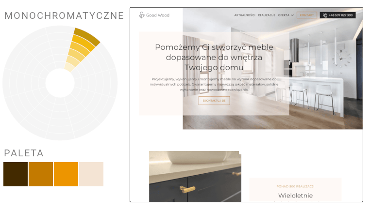 przykład kolorów na stronie paleta monochromatyczna