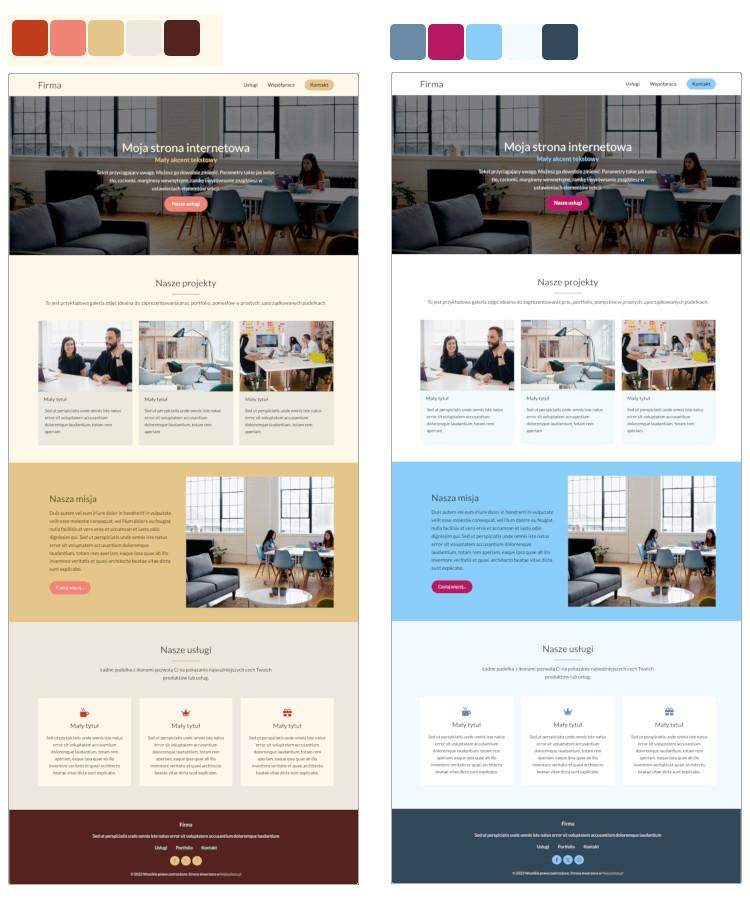 strony internetowe przykłady różnej kolorystyki