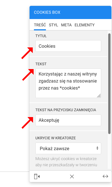 ustawienia ciasteczek