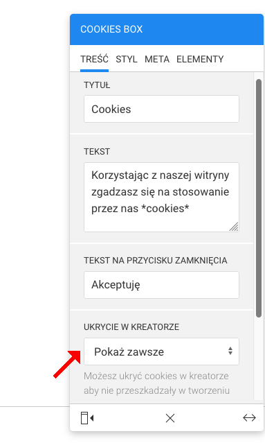 ukrycie sekcji z cookies