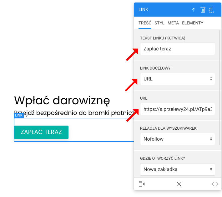 ustawienia linku pay-by-link