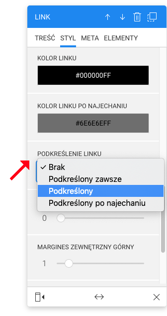 podkreślenie linku
