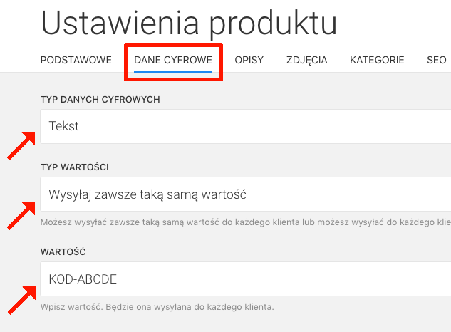 produkt cyfrowy kody dostępu