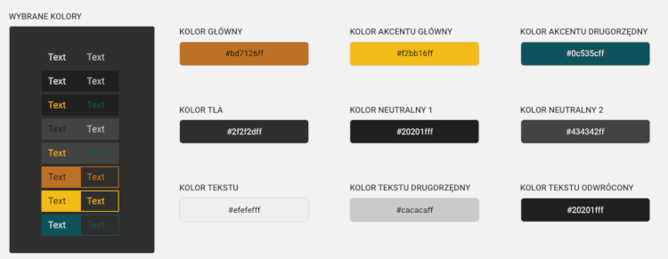zestaw kolorów dla ciemnej kolorystyki