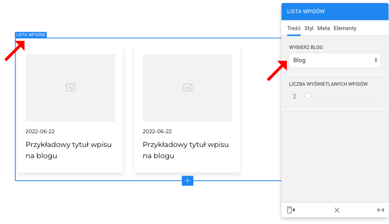 ustawienia listy wpisów