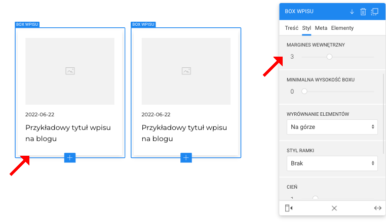 ustawienia pudełka wpisu na blogu