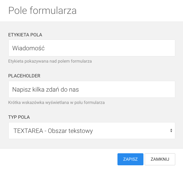 pole formularza obszar tekstowy textarea
