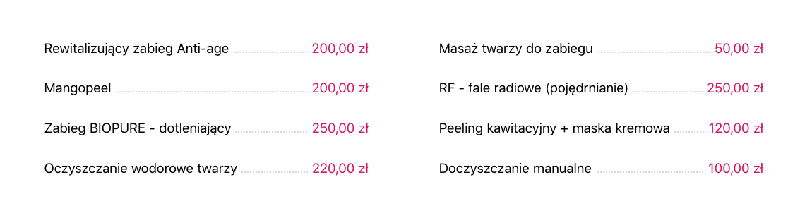 cennik usług na stronie