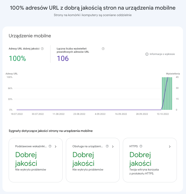 wyniki testu jakości strony mobilnej
