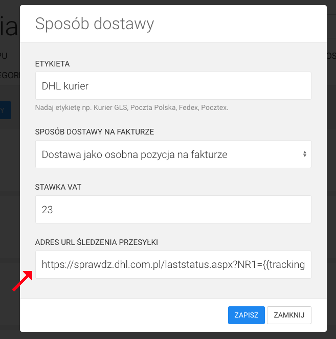 adres URL śledzenia przesyłki w sklepie internetowym