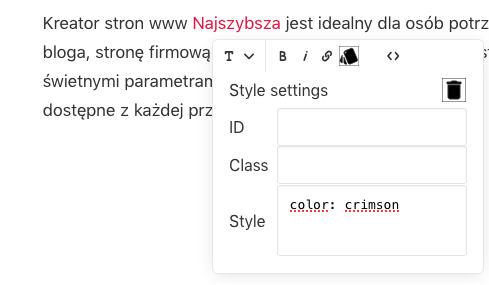 zmiana koloru tekstu w akapicie wpisu