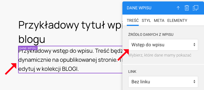 wstęp do wpisu jako źródło danych artykułu