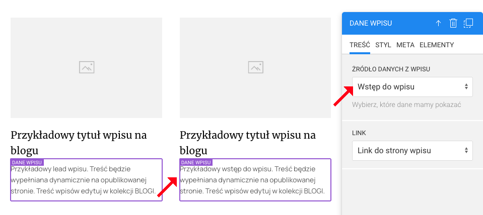 wstęp do wpisu jako źródło danych artykułu