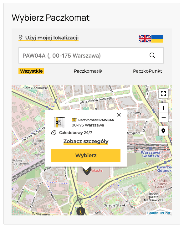 mapka interaktywna InPOST paczkomaty